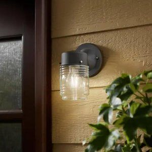 1-Light Matte Black Outdoor Jelly-Jar Wall Lantern Sconce
